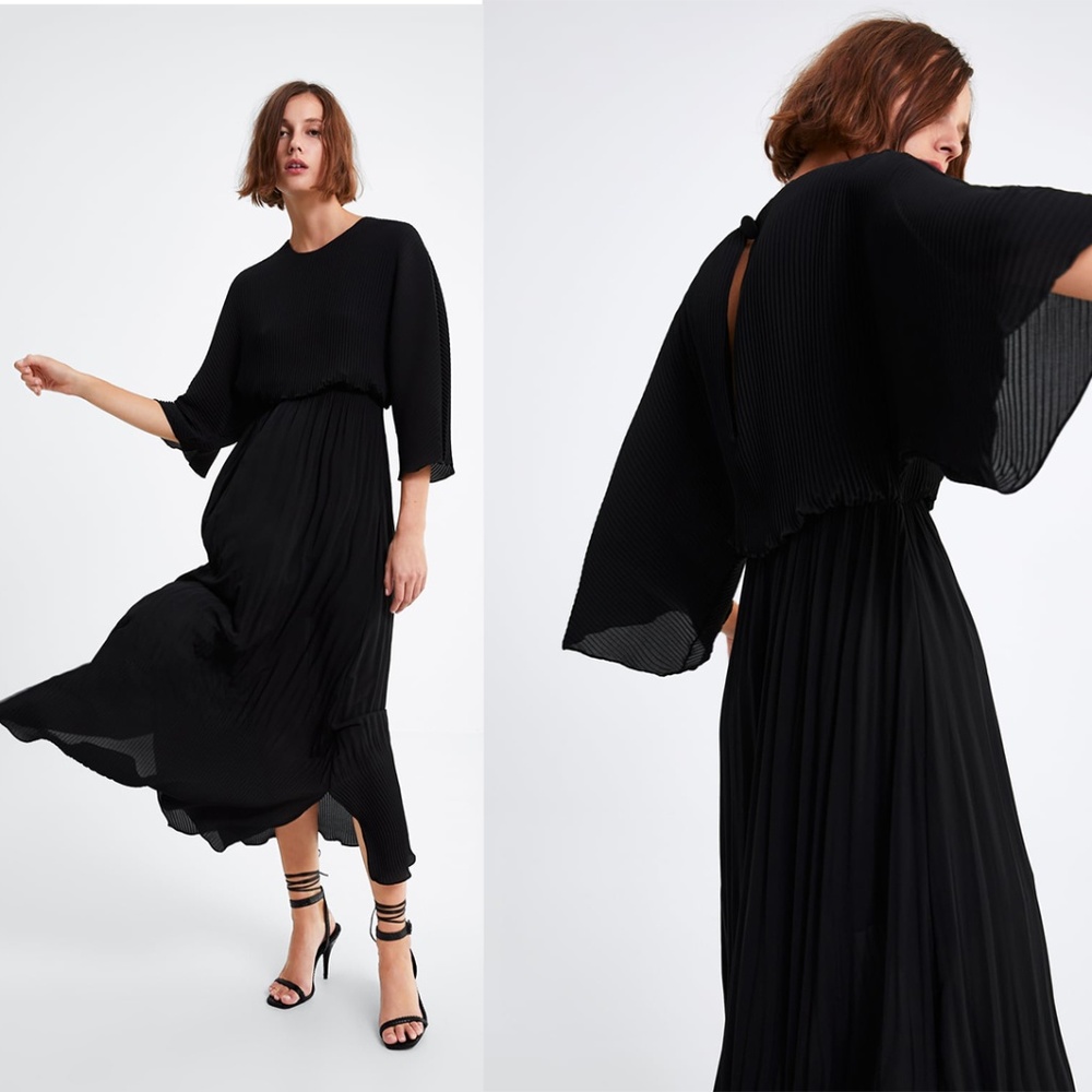 NEW ZARA pleated black dress size XS